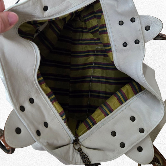 Y2K Robert Pietri White Tan Pebbled Genuine Leather Spacious Tote Shoulder Bag - Picture 8 of 12